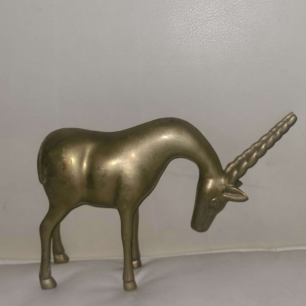 Vintage Solid Brass MCM Oryx Figurine Sculpture Statue